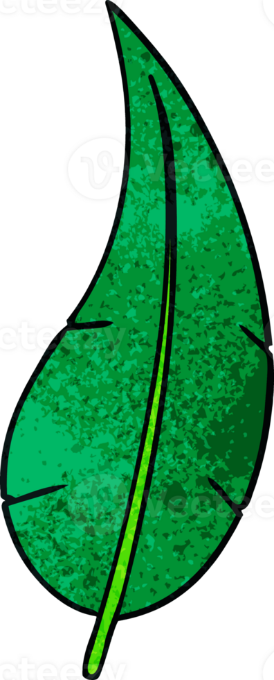 textured cartoon doodle of a green long leaf png