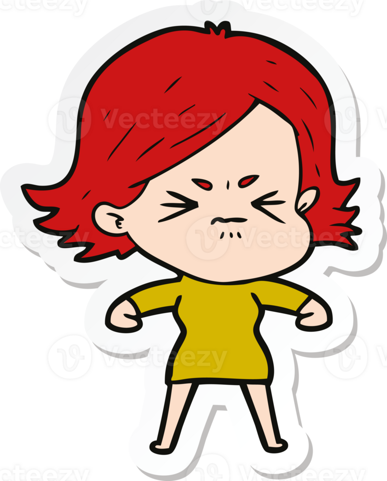 sticker of a cartoon angry girl png