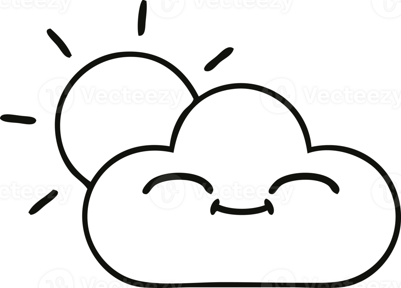 line drawing cartoon storm cloud and sun png