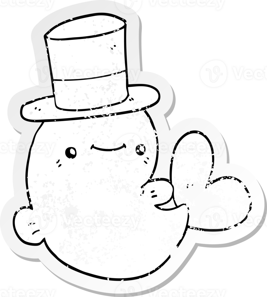 distressed sticker of a cute cartoon whale wearing top hat png