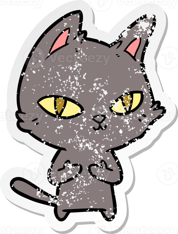 distressed sticker of a cartoon cat staring png