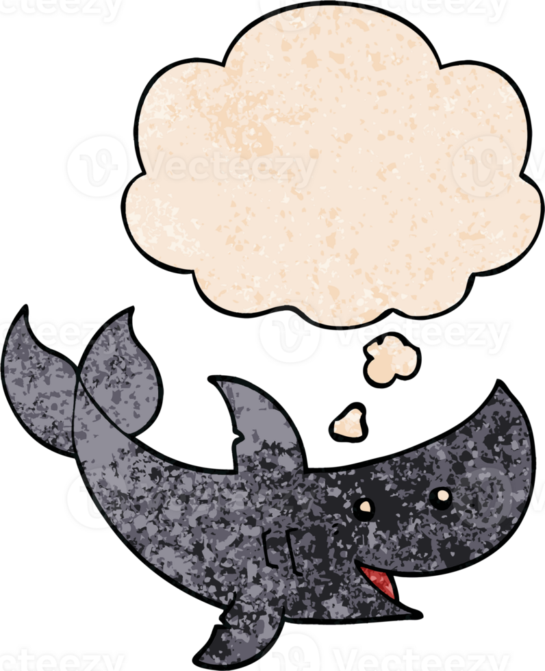 cartoon shark and thought bubble in grunge texture pattern style png