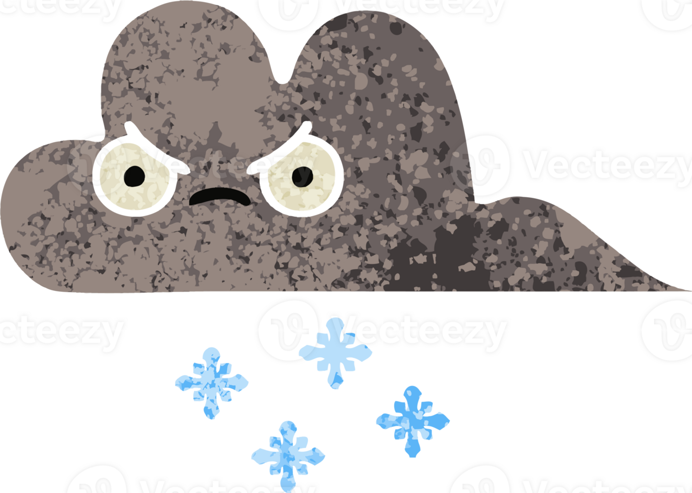 retro illustration style cartoon storm snow cloud png