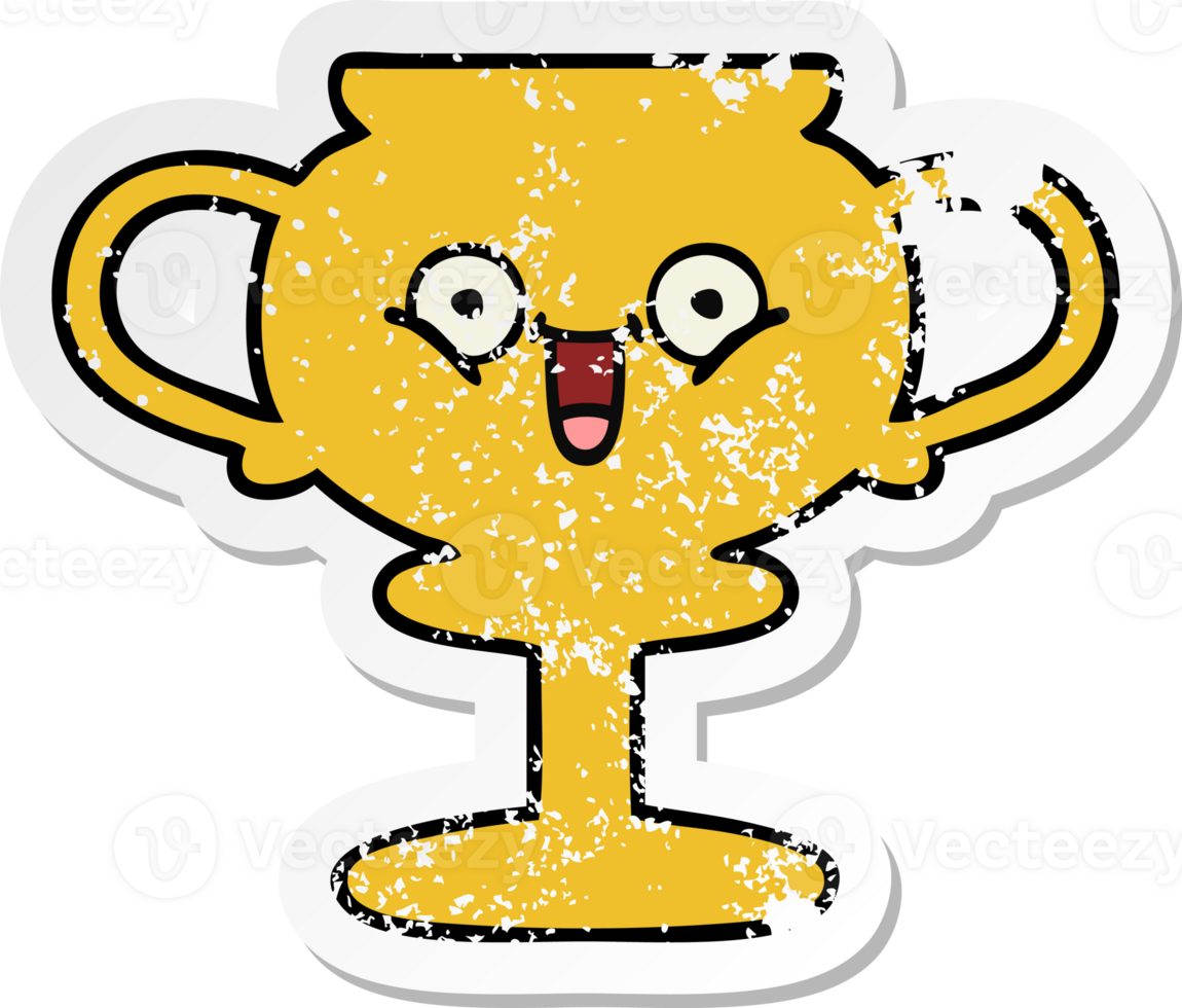 distressed sticker of a cute cartoon trophy png