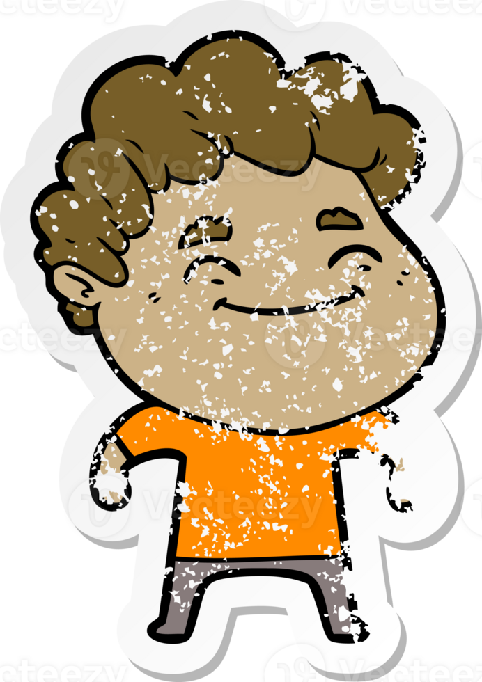 distressed sticker of a cartoon friendly man png