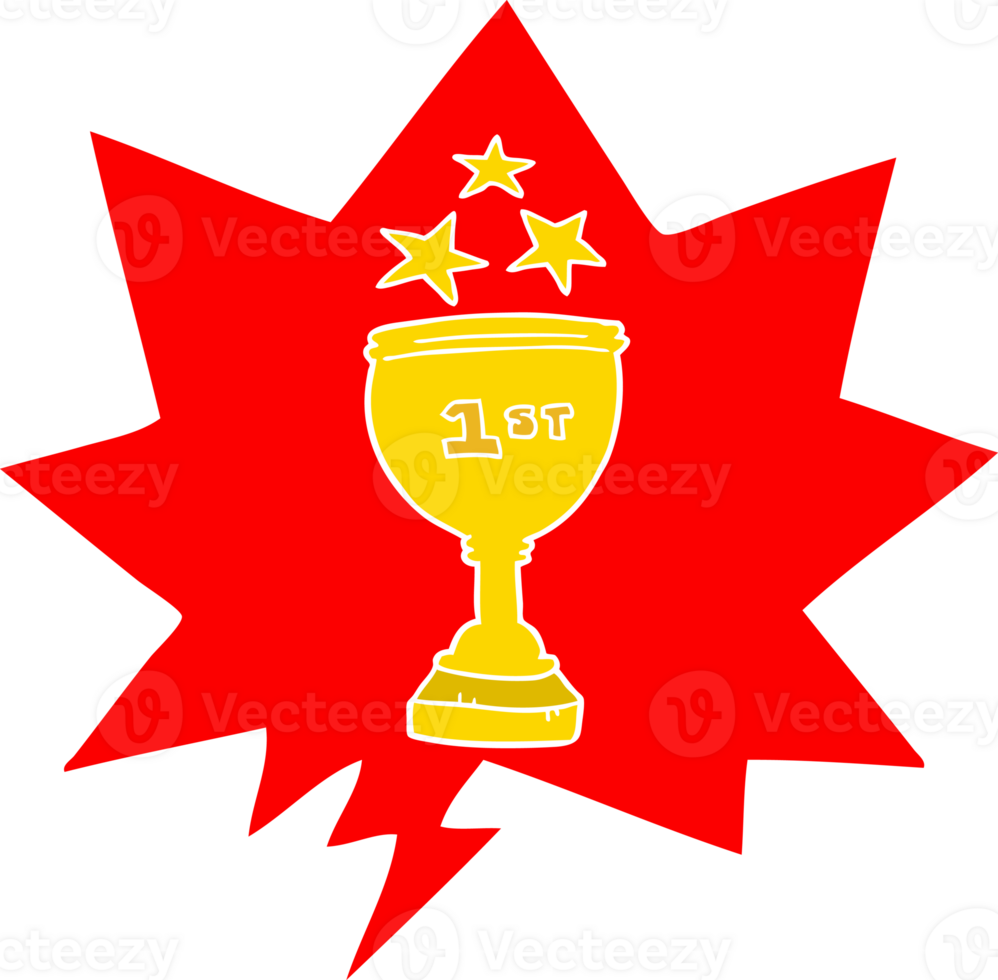 cartoon sports trophy and speech bubble in retro style png