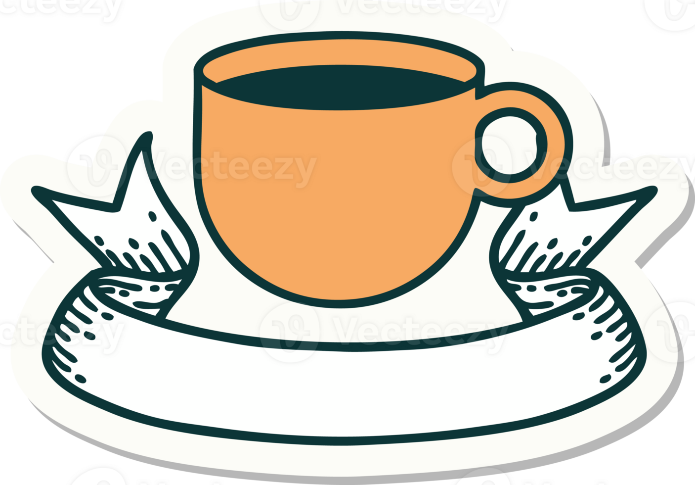 tattoo sticker with banner of cup of coffee png
