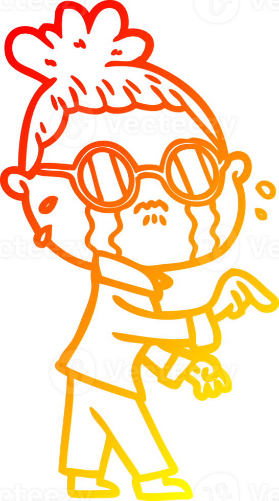 warm gradient line drawing cartoon crying woman wearing spectacles png
