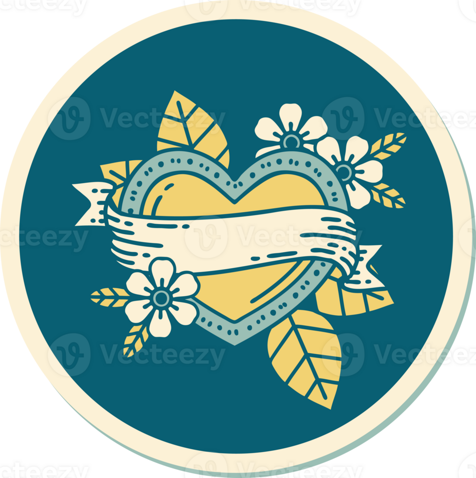 tattoo style sticker of a heart and banner png