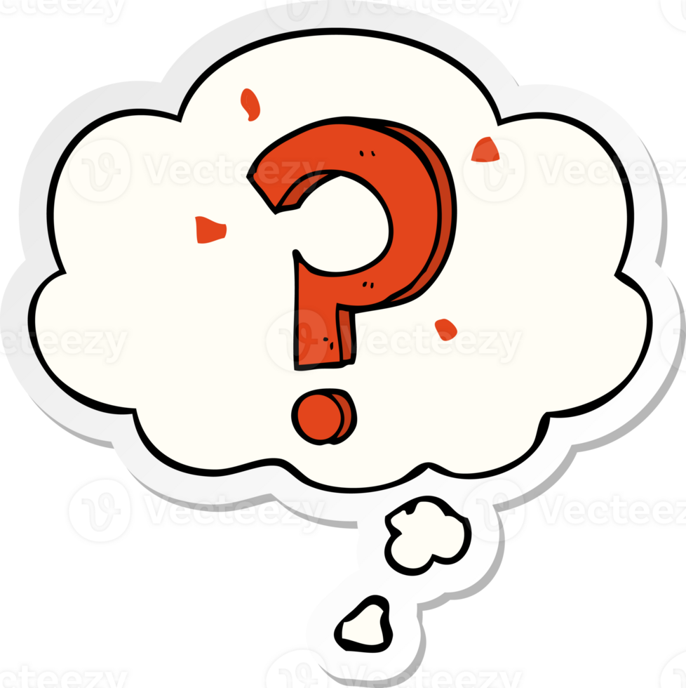 cartoon question mark and thought bubble as a printed sticker png