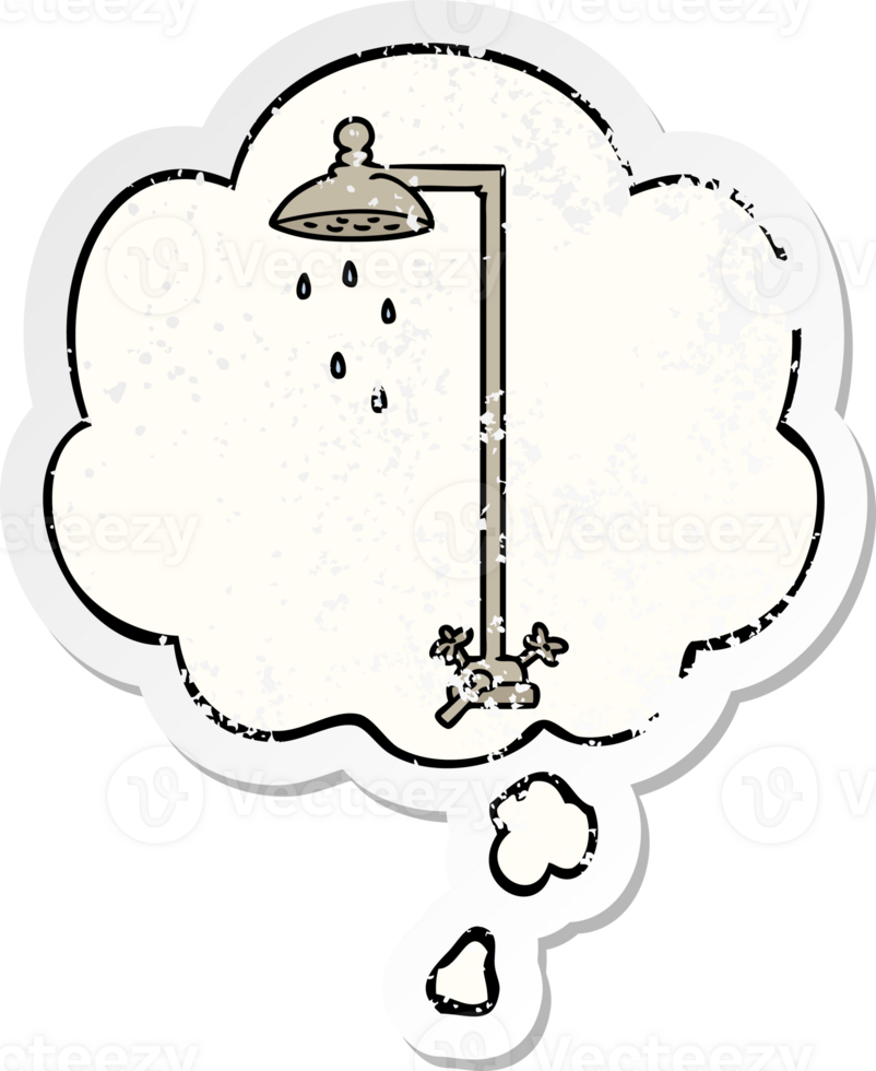 cartoon shower and thought bubble as a distressed worn sticker png