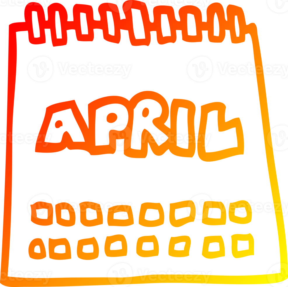 warm gradient line drawing cartoon calendar showing month of april png