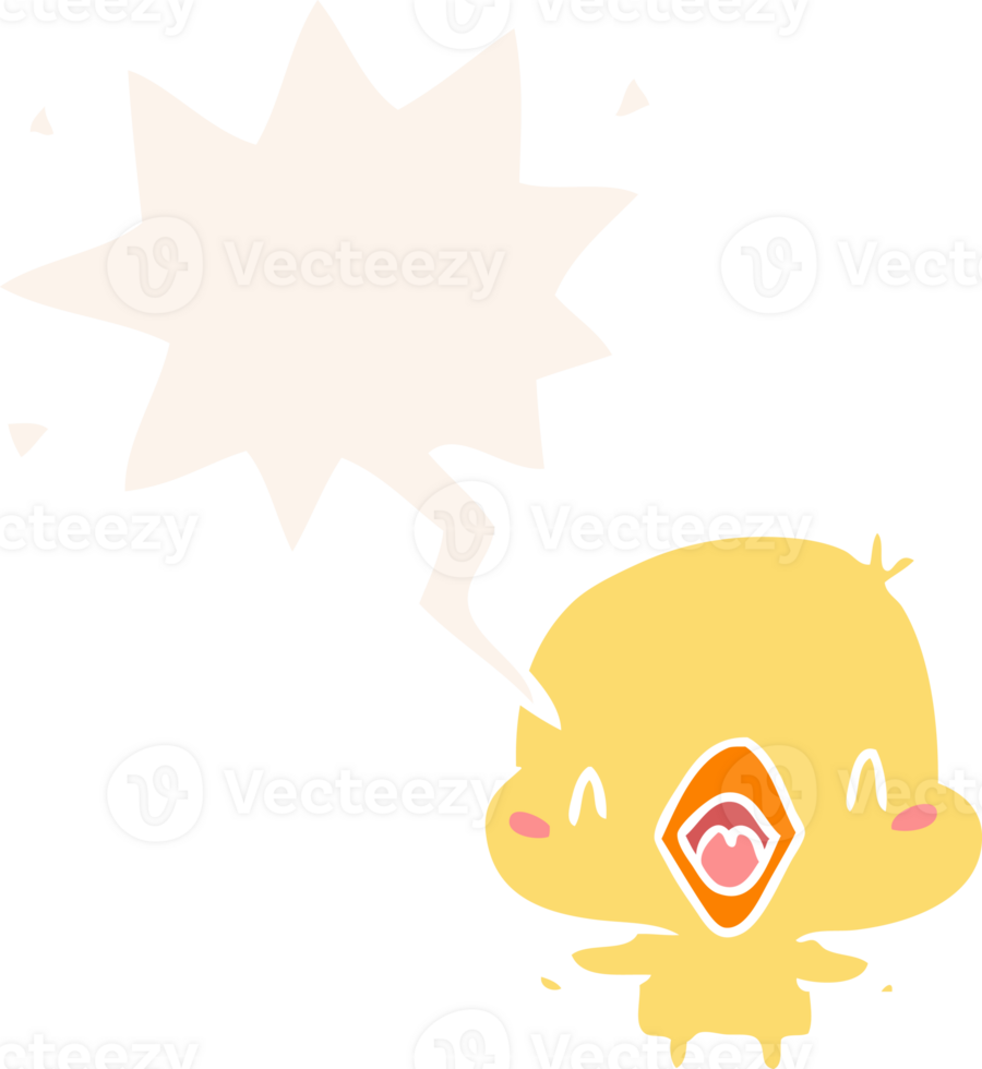 cartoon happy bird and speech bubble in retro style png