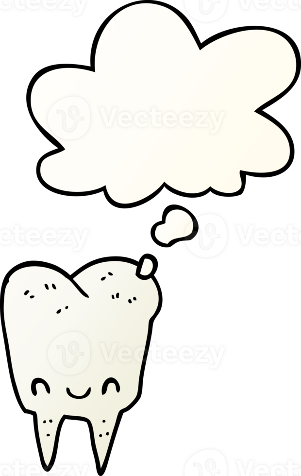 cartoon tooth and thought bubble in smooth gradient style png
