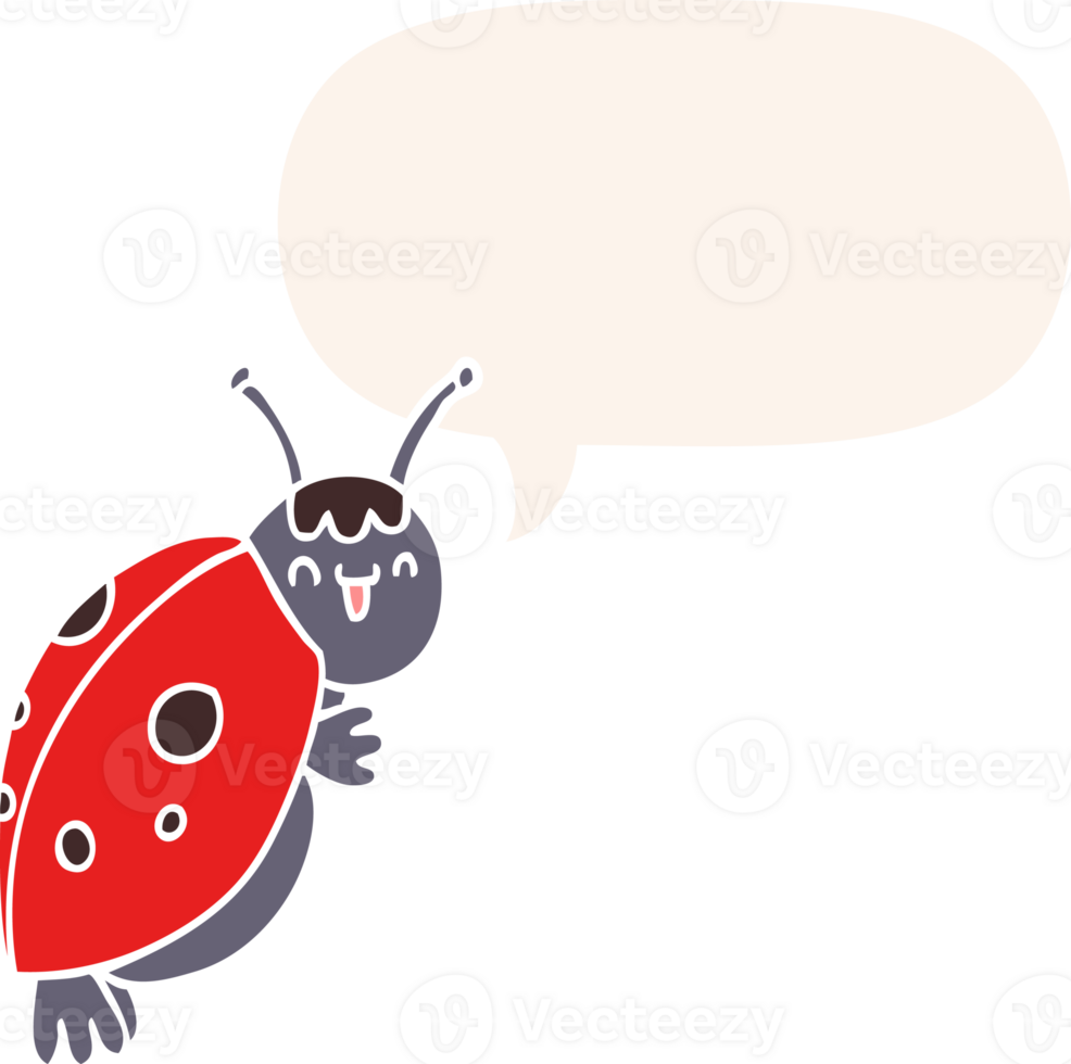 cute cartoon ladybug and speech bubble in retro style png