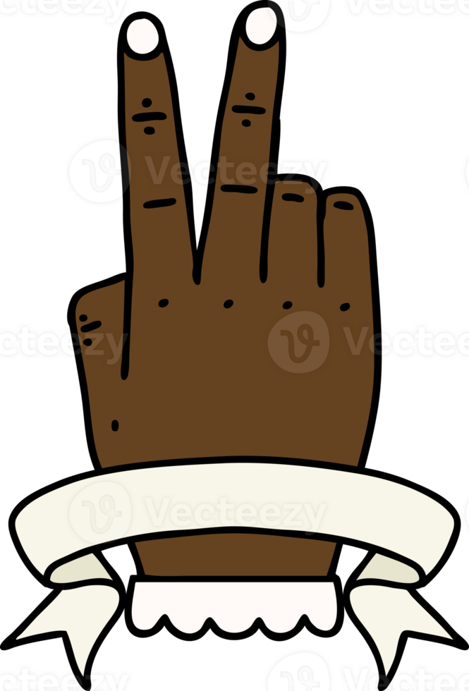 victory v hand gesture with banner illustration png