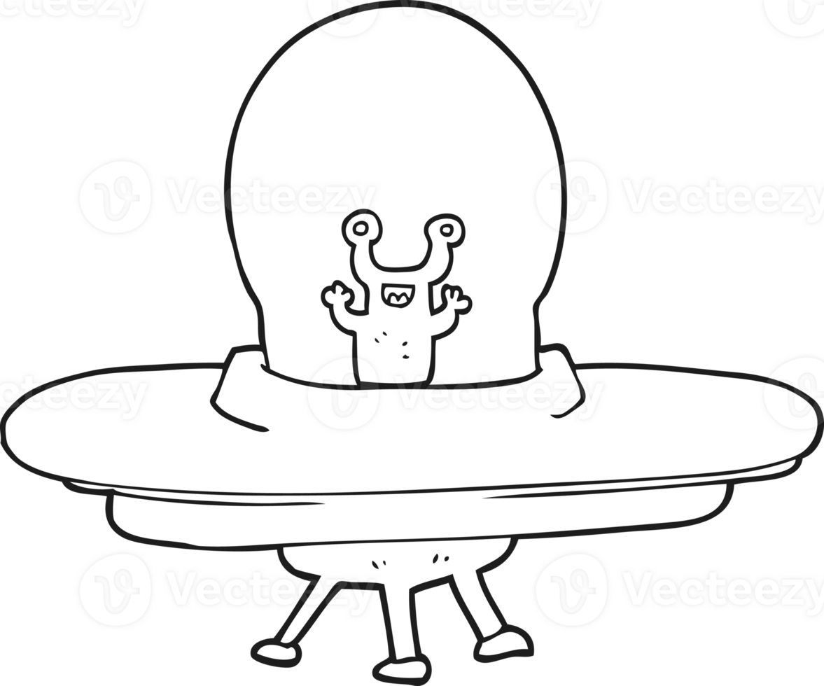 black and white cartoon alien spaceship png