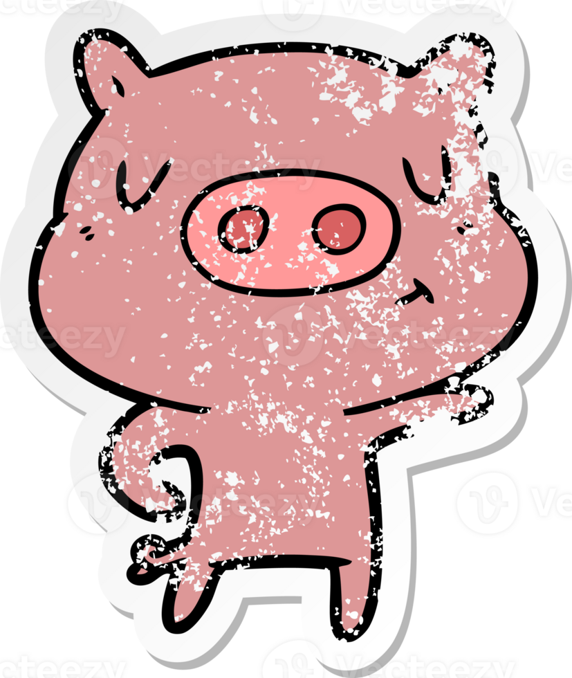 distressed sticker of a cartoon pig pointing png