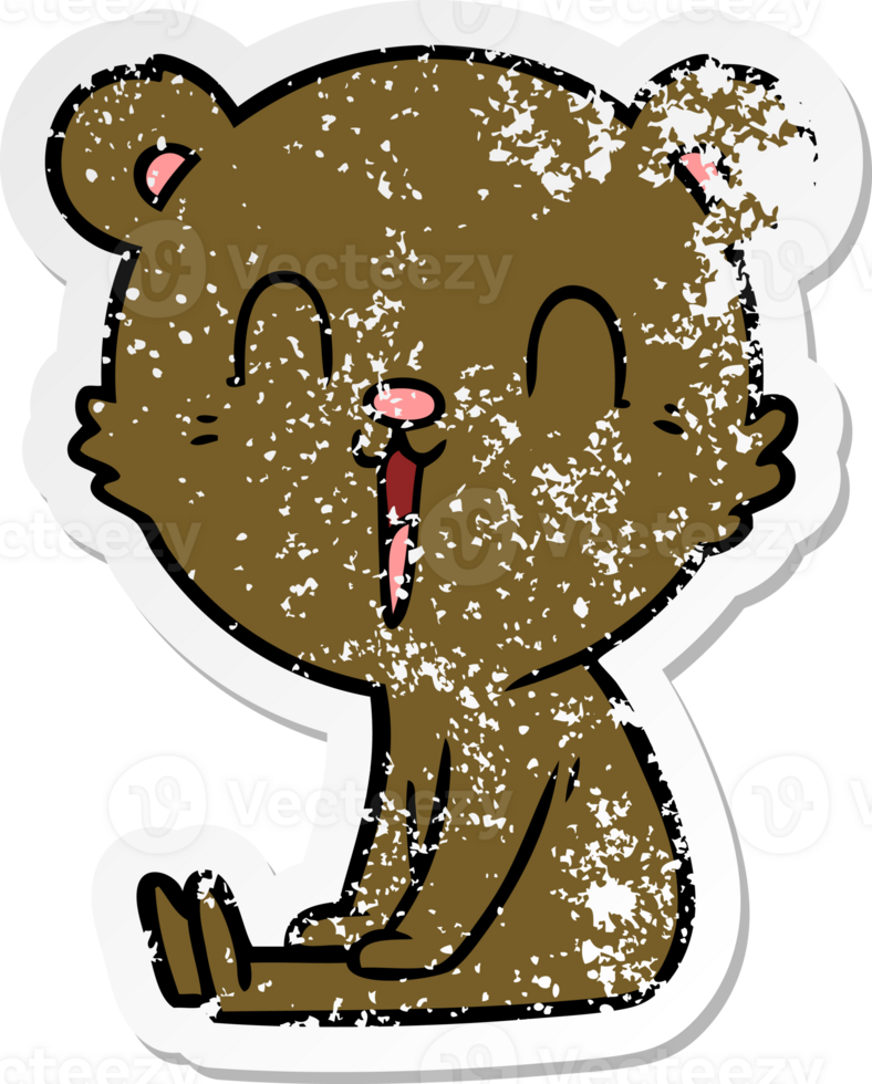 distressed sticker of a happy cartoon bear png