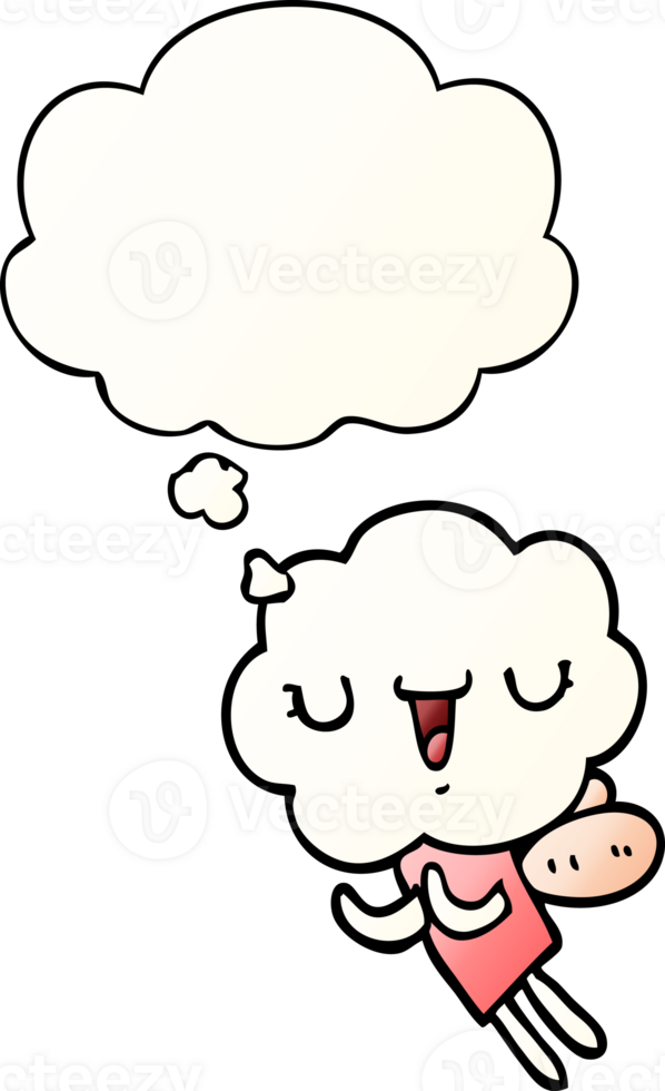 cute cartoon cloud head creature and thought bubble in smooth gradient style png