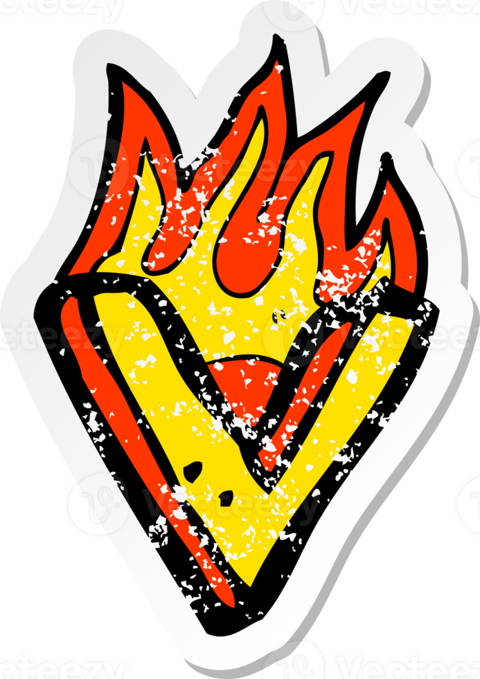 retro distressed sticker of a cartoon flaming letter png