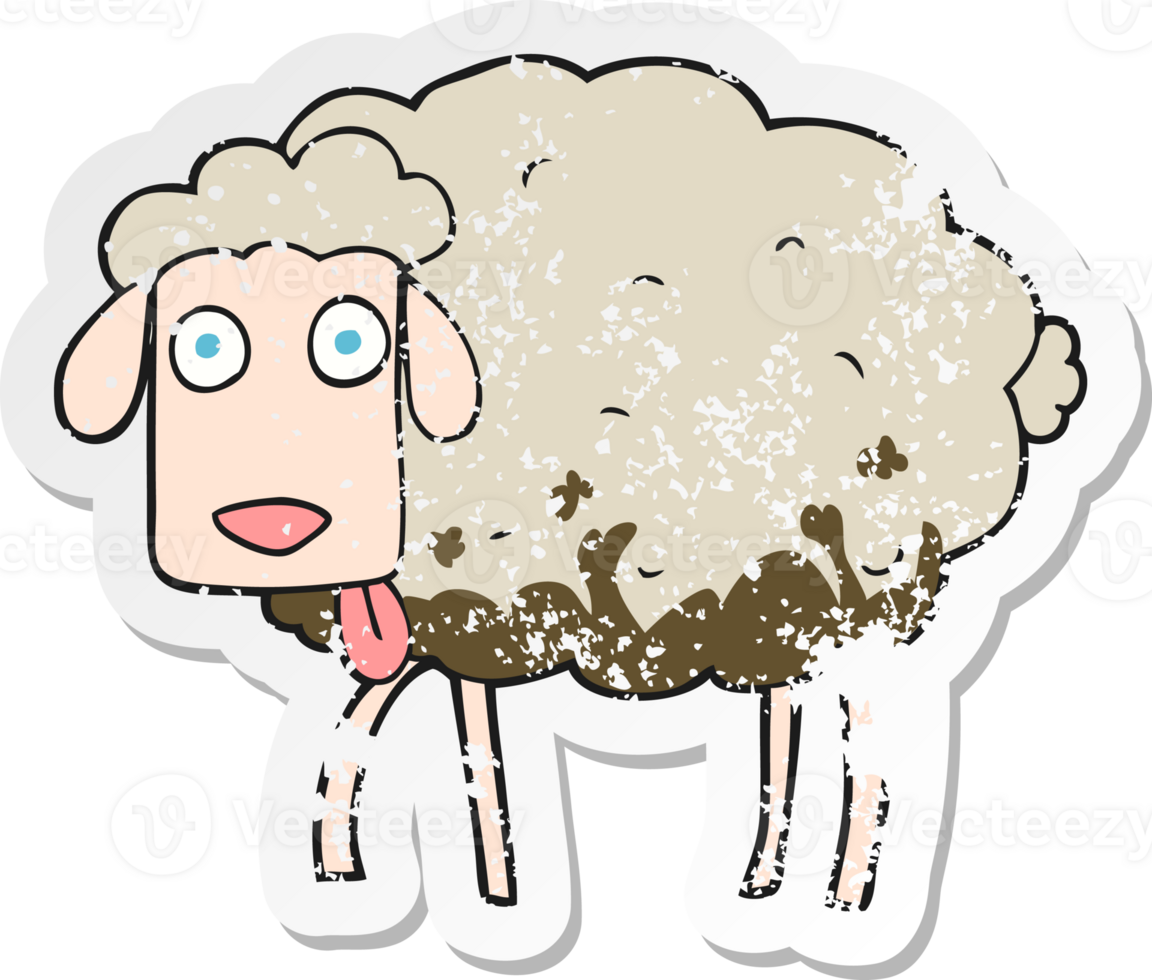 retro distressed sticker of a cartoon muddy sheep png