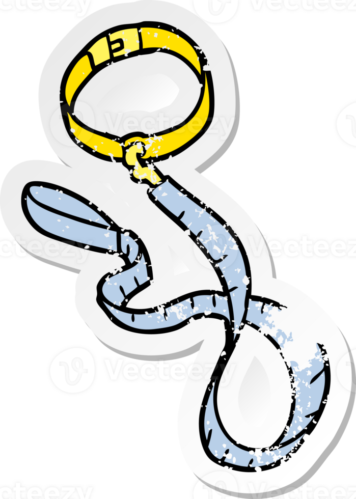 distressed sticker of a cartoon dog collar and leash png