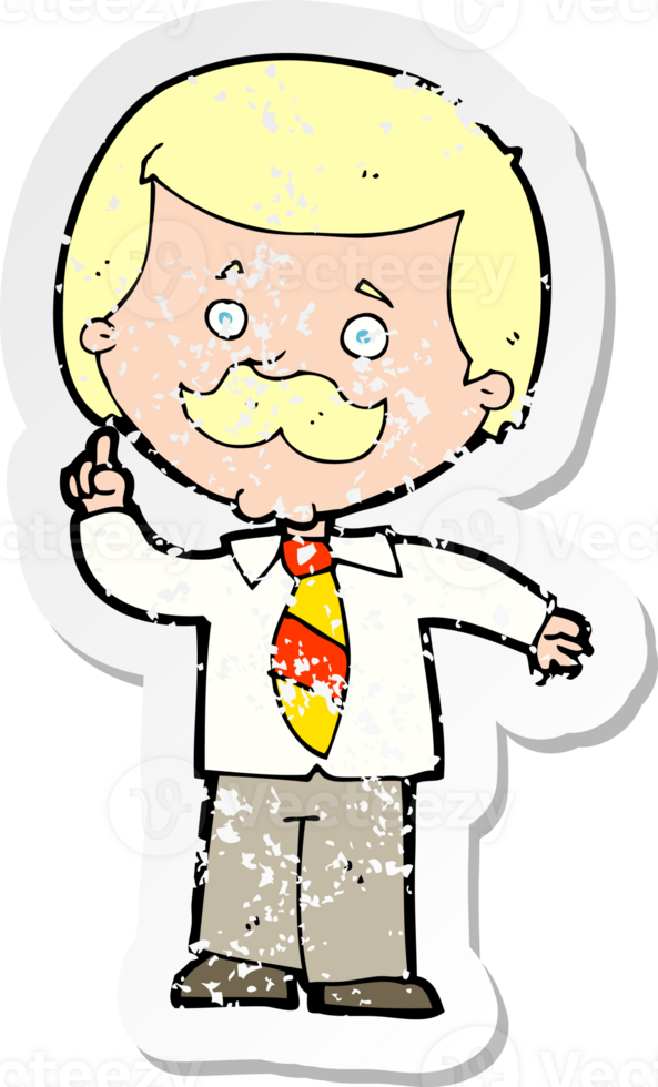 retro distressed sticker of a cartoon newsreader man with idea png