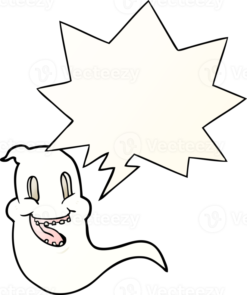 cartoon spooky ghost and speech bubble in smooth gradient style png