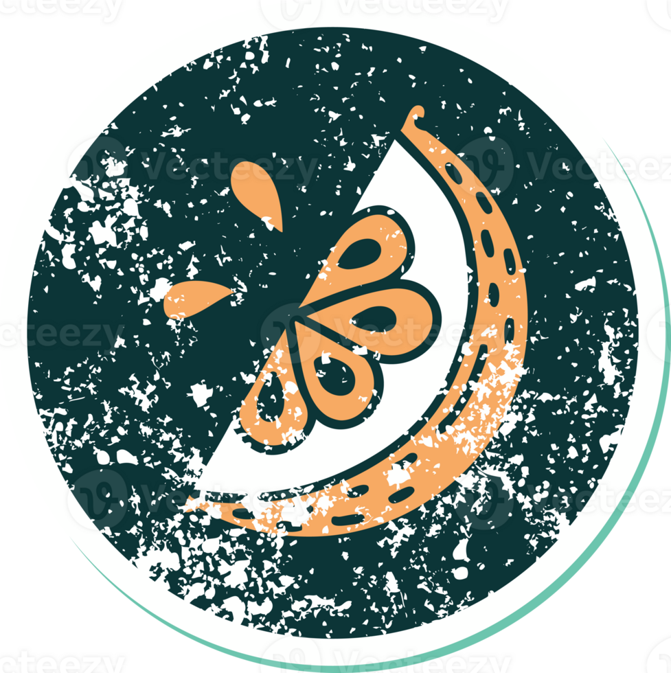 distressed sticker tattoo style icon of a slice of lemon png
