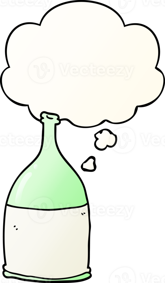 cartoon bottle and thought bubble in smooth gradient style png