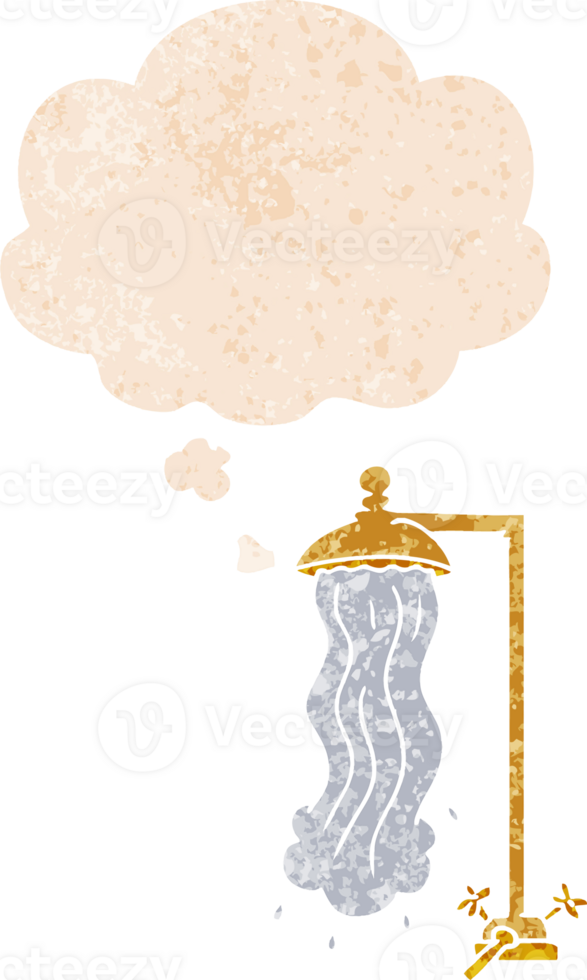 cartoon shower and thought bubble in retro textured style png