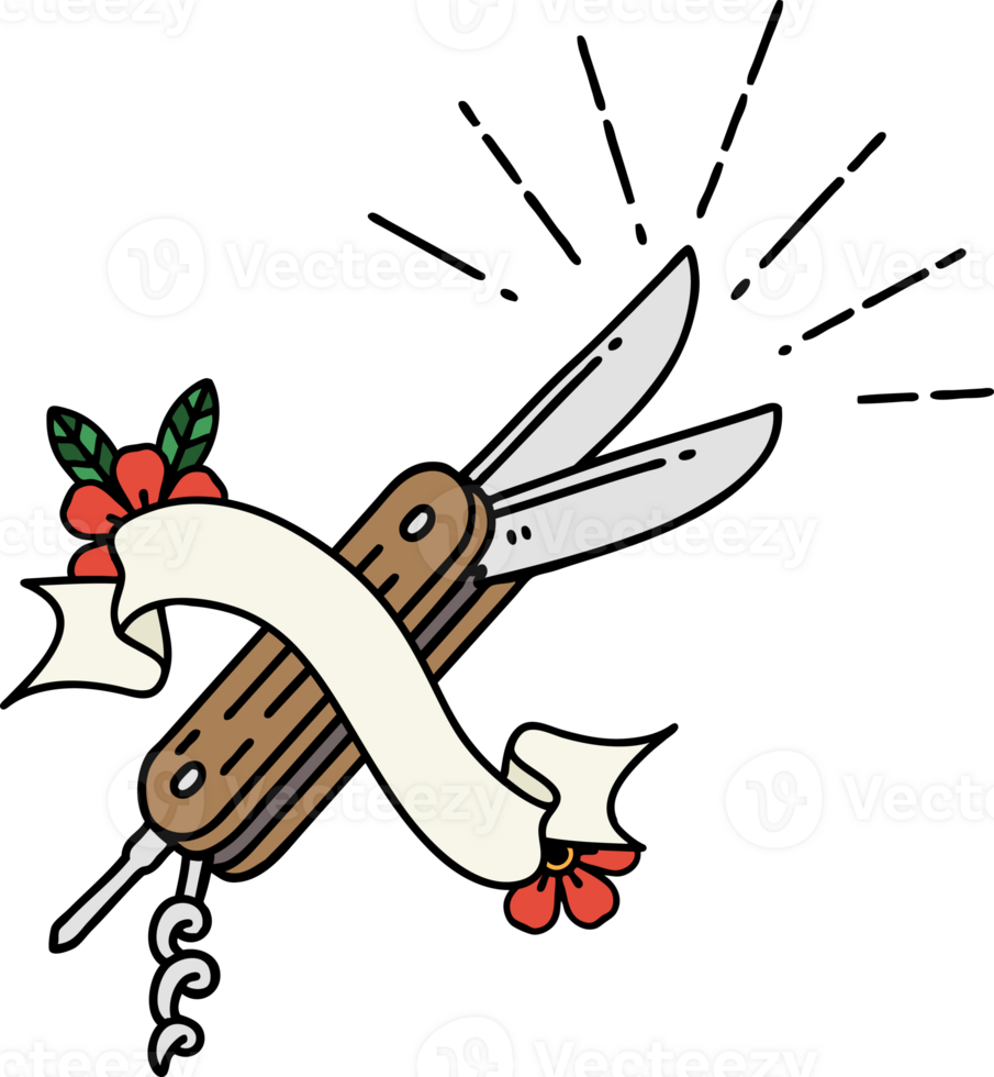 banner with tattoo style folding knife png