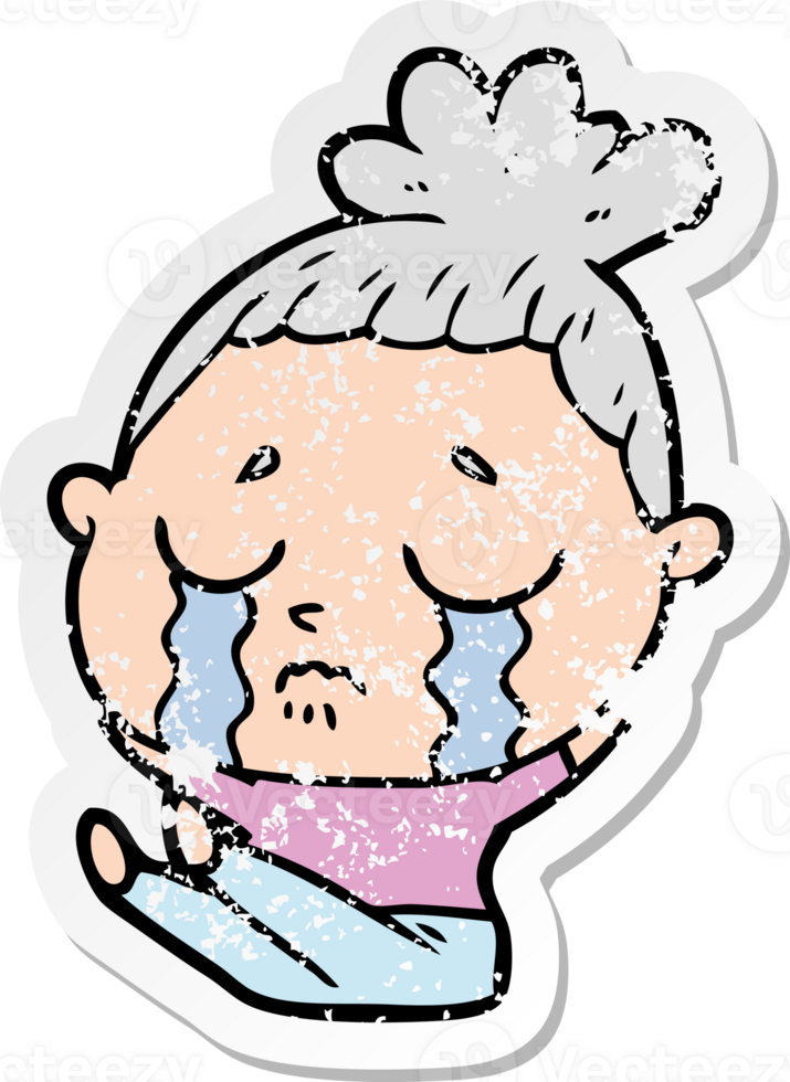 distressed sticker of a cartoon crying woman png