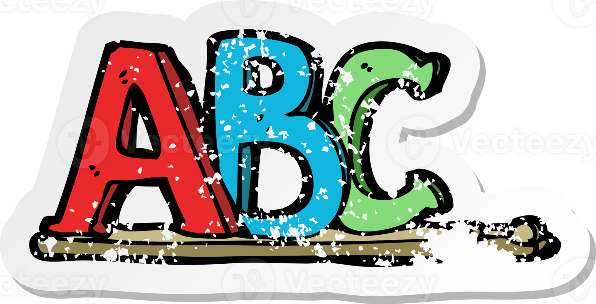 retro distressed sticker of a cartoon ABC letters png