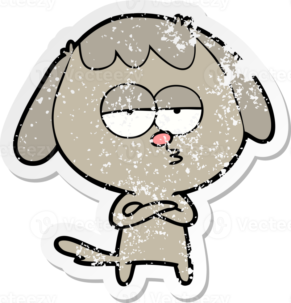 distressed sticker of a cartoon bored dog png
