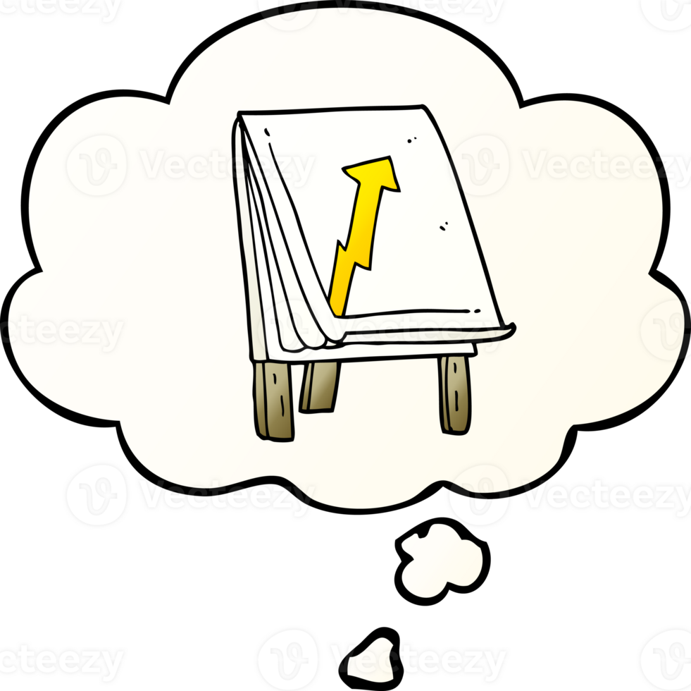 cartoon business chart with arrow and thought bubble in smooth gradient style png