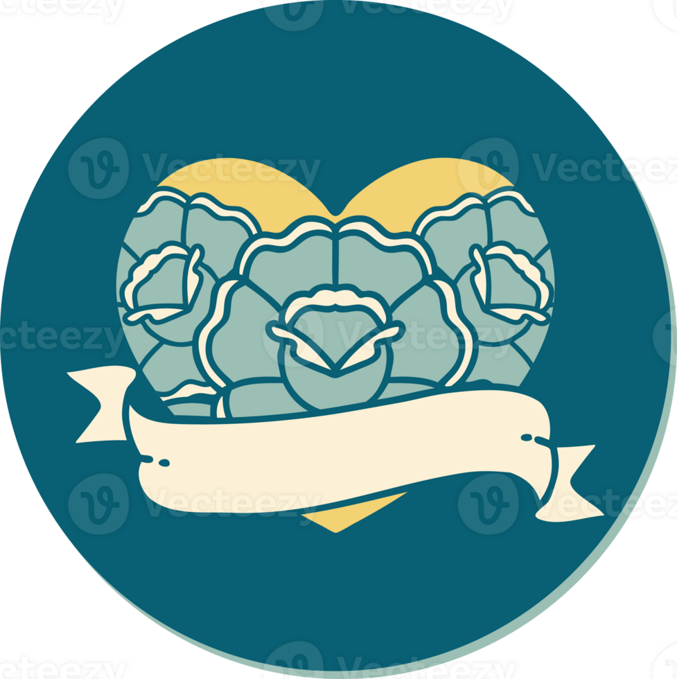 tattoo style sticker of a heart and banner with flowers png