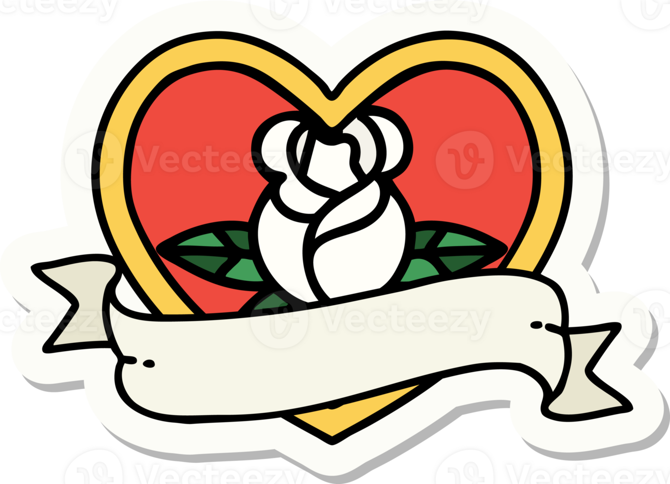 tattoo style sticker of a heart rose and banner png