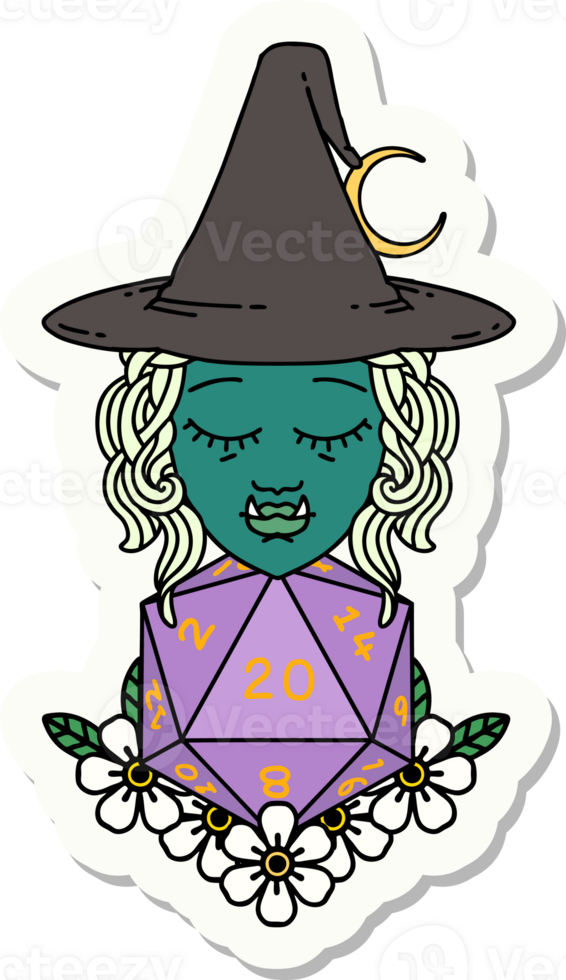 half orc wizard with natural twenty dice roll sticker png