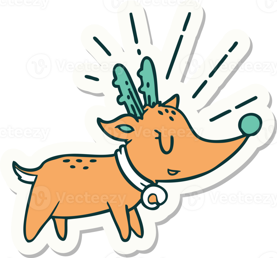 sticker of tattoo style christmas reindeer png