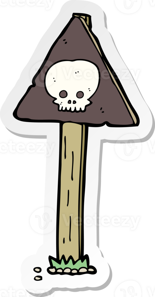 sticker of a cartoon spooky skull signpost png