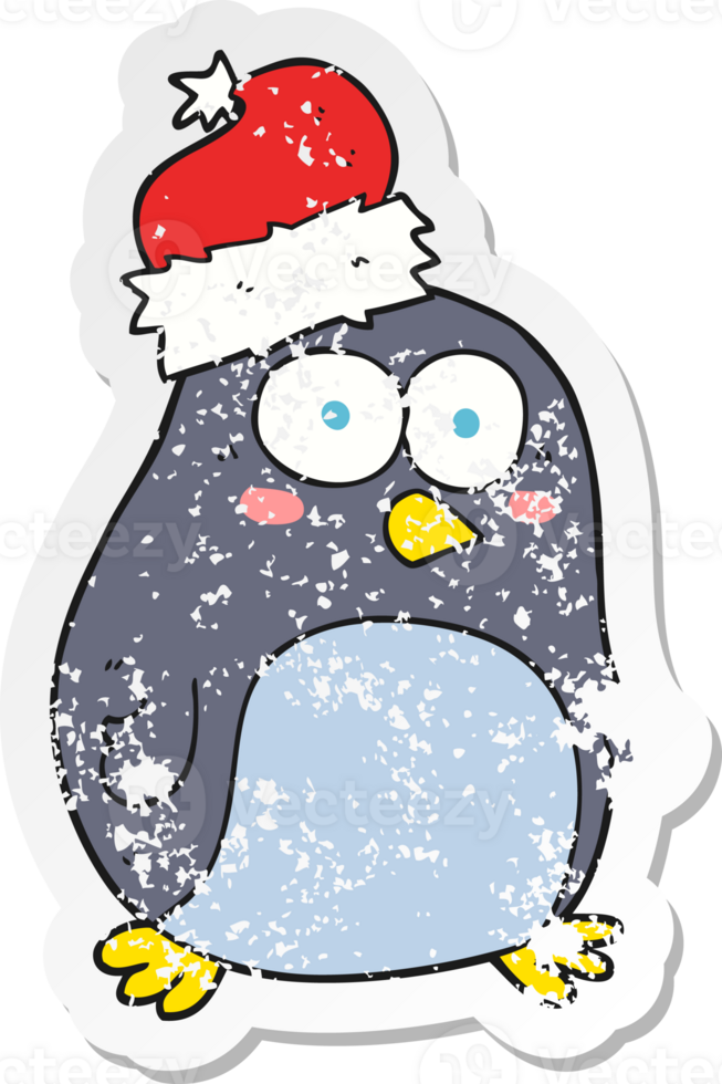 retro distressed sticker of a cartoon penguin png