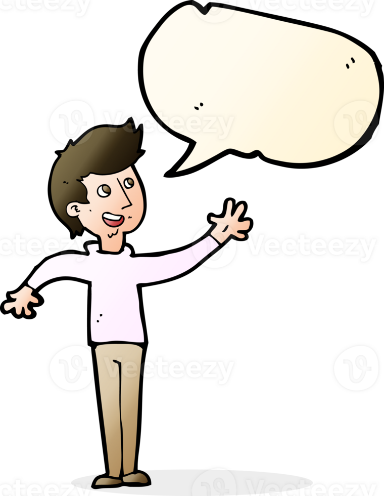 cartoon man waving with speech bubble png