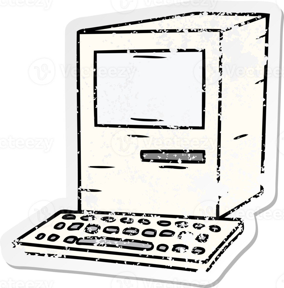 distressed sticker cartoon doodle of a computer and keyboard png