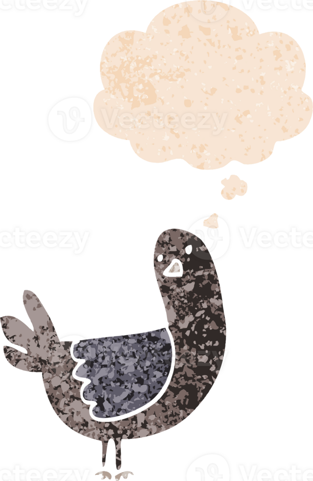 cartoon pigeon and thought bubble in retro textured style png