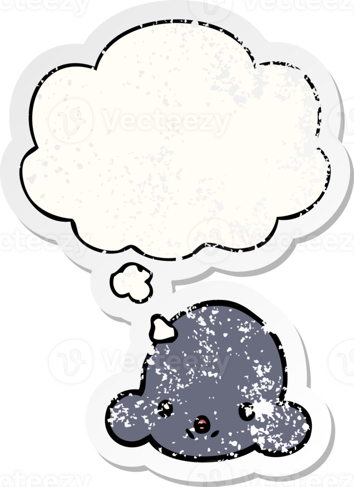 cartoon cloud and thought bubble as a distressed worn sticker png