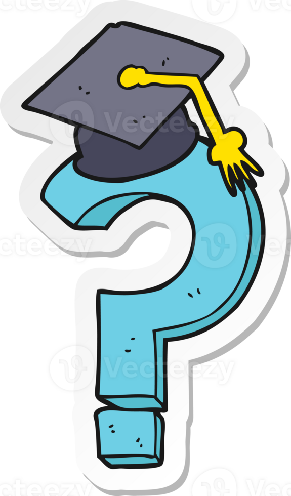 sticker of a cartoon graduation cap on question mark png