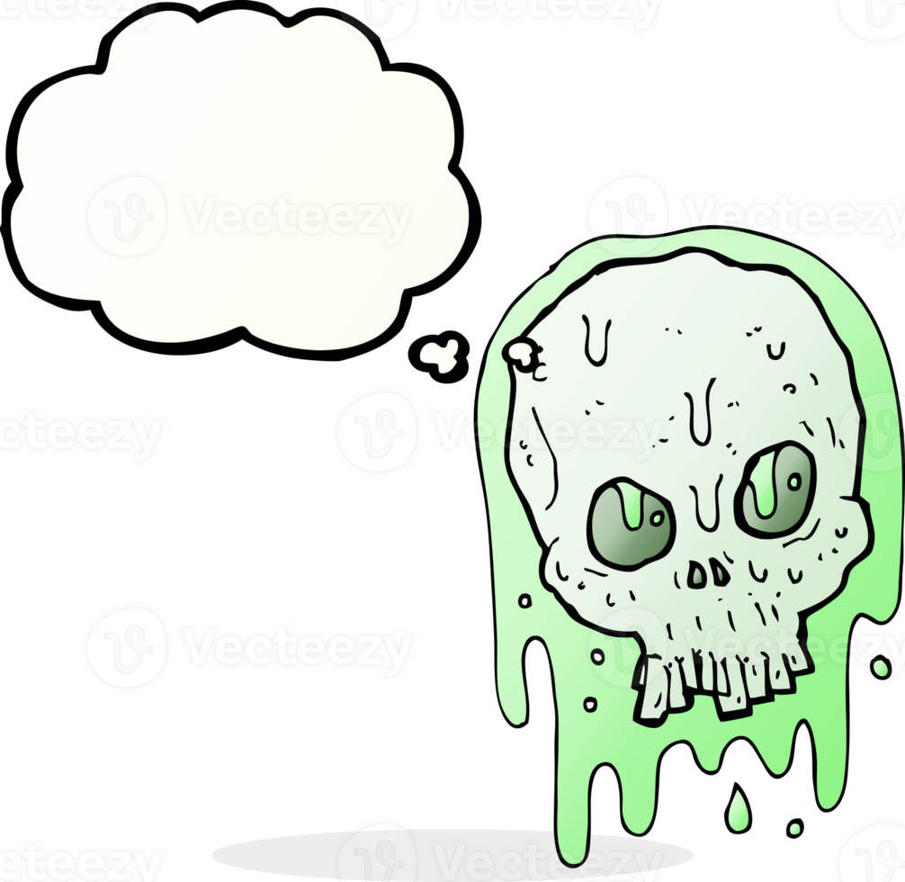 cartoon slimy skull with thought bubble png