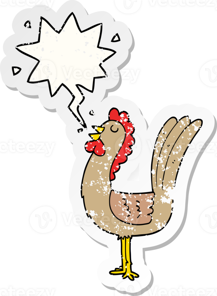 cartoon rooster and speech bubble distressed sticker png